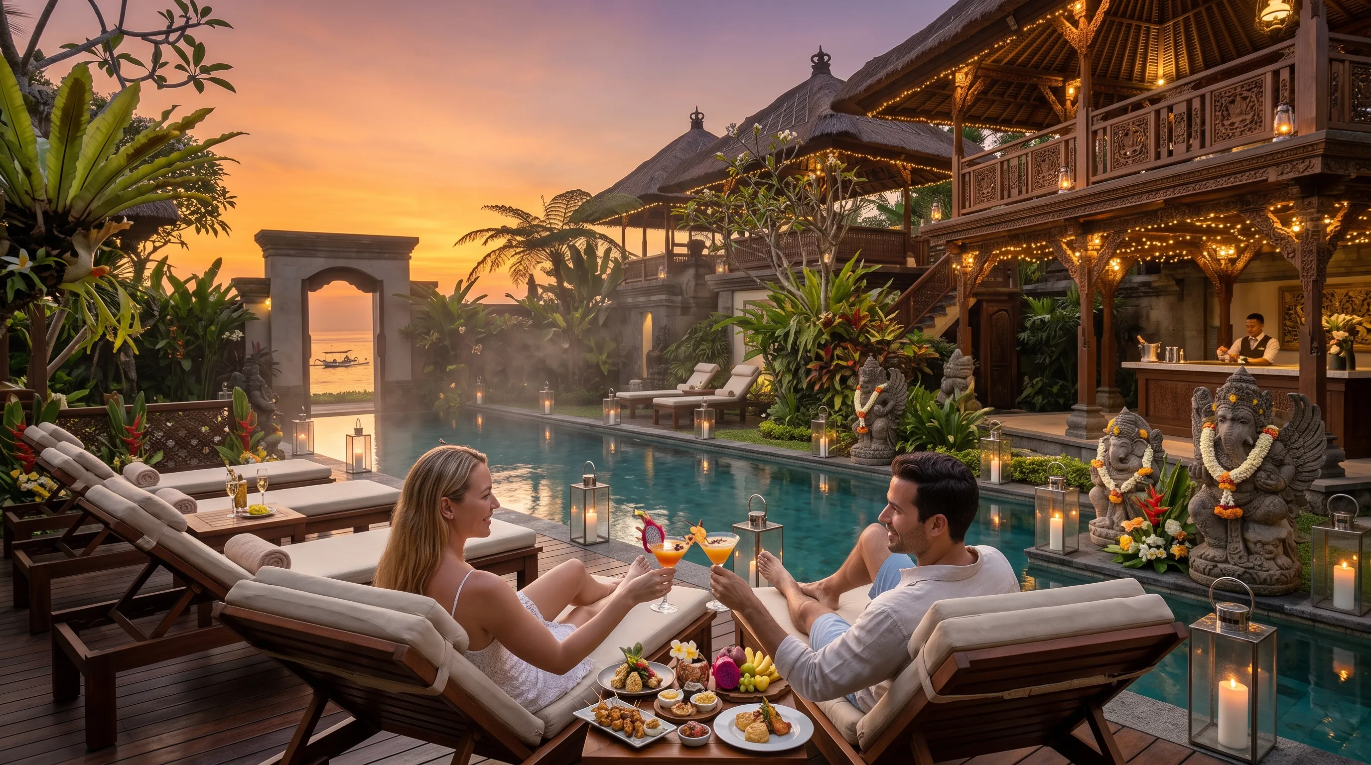 Honeymoon Couple at All Inclusive Bali Resort Infinity Pool