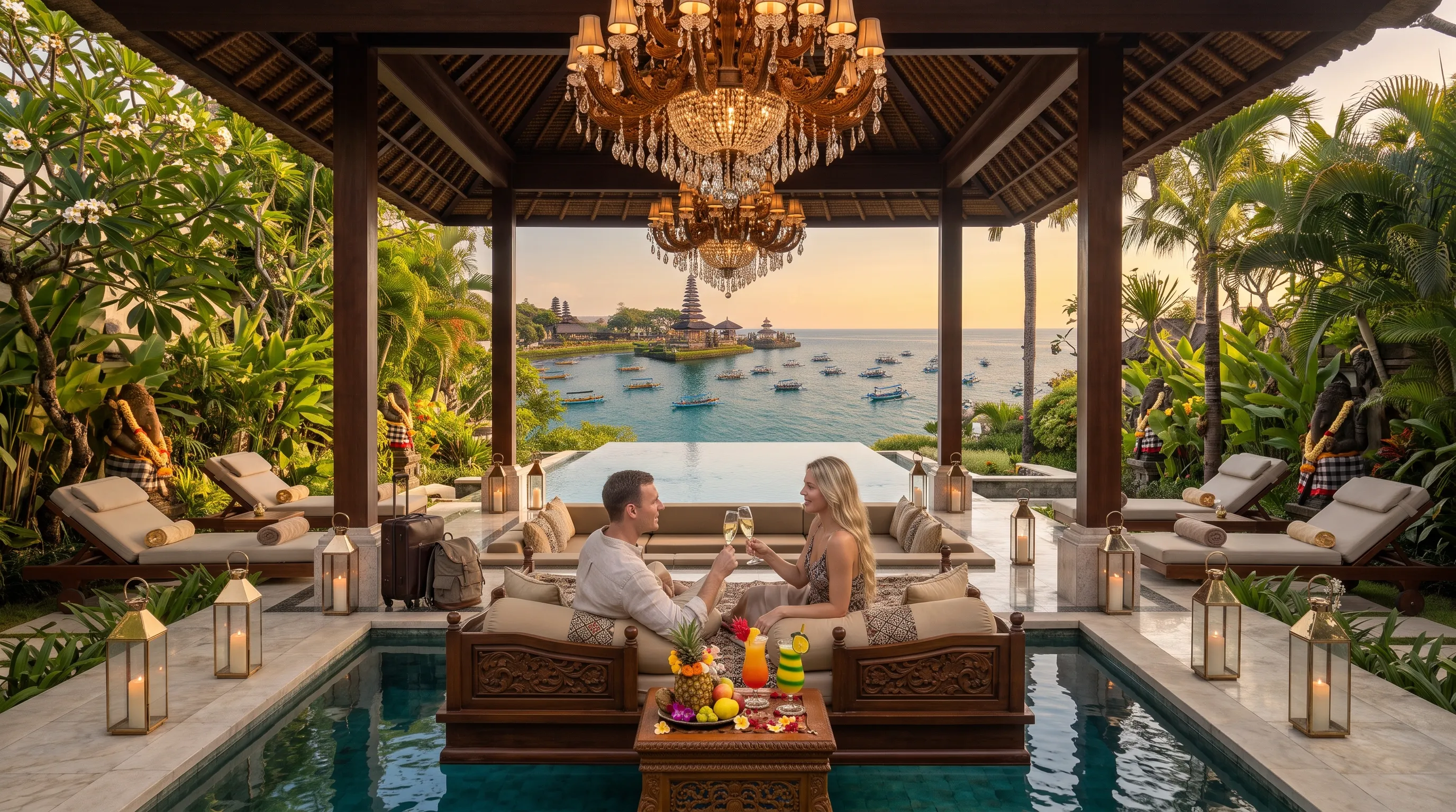 Australian Couple at Bali Honeymoon Resort with Clifftop Ocean View