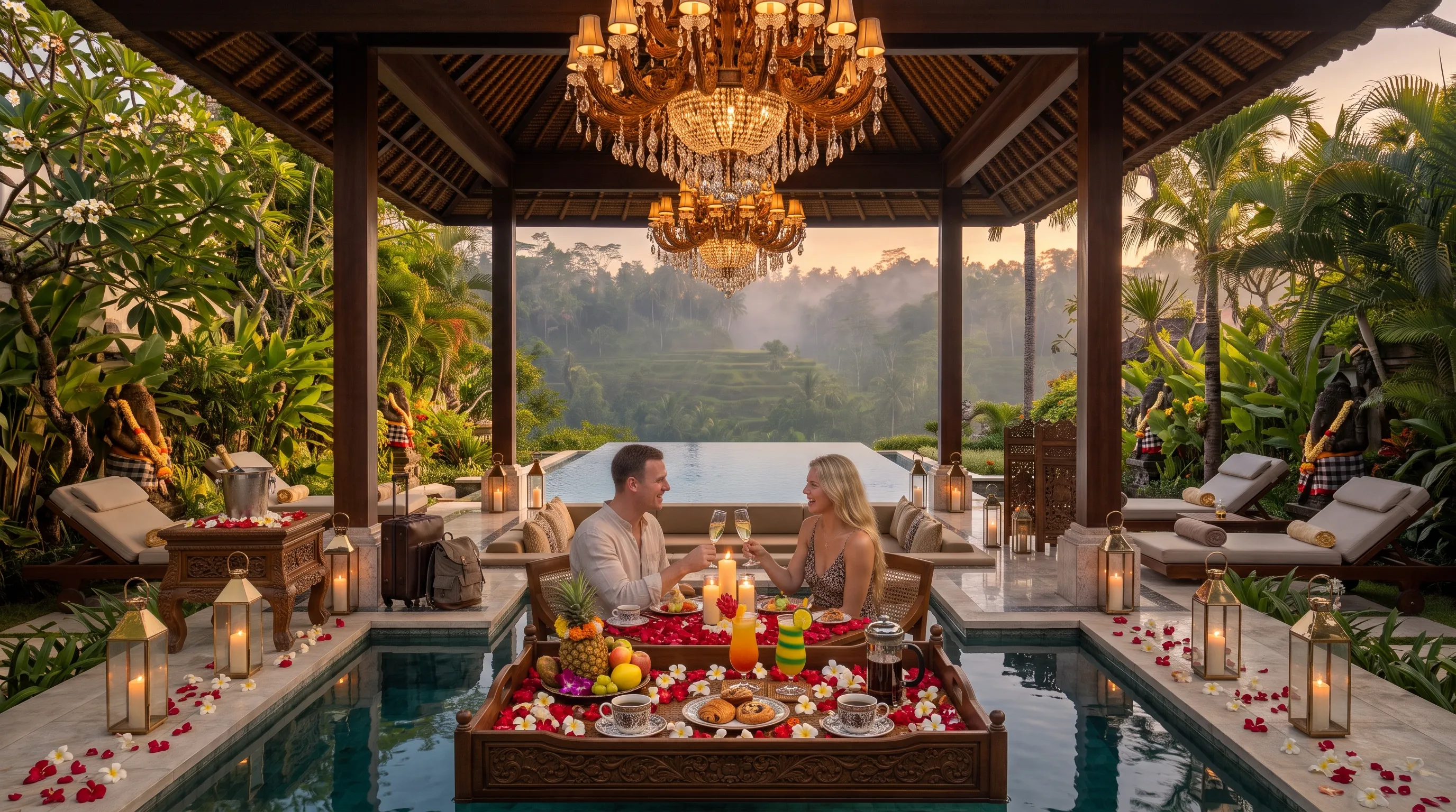 British Couple at Luxury Bali Honeymoon Resort with Jungle Infinity Pool