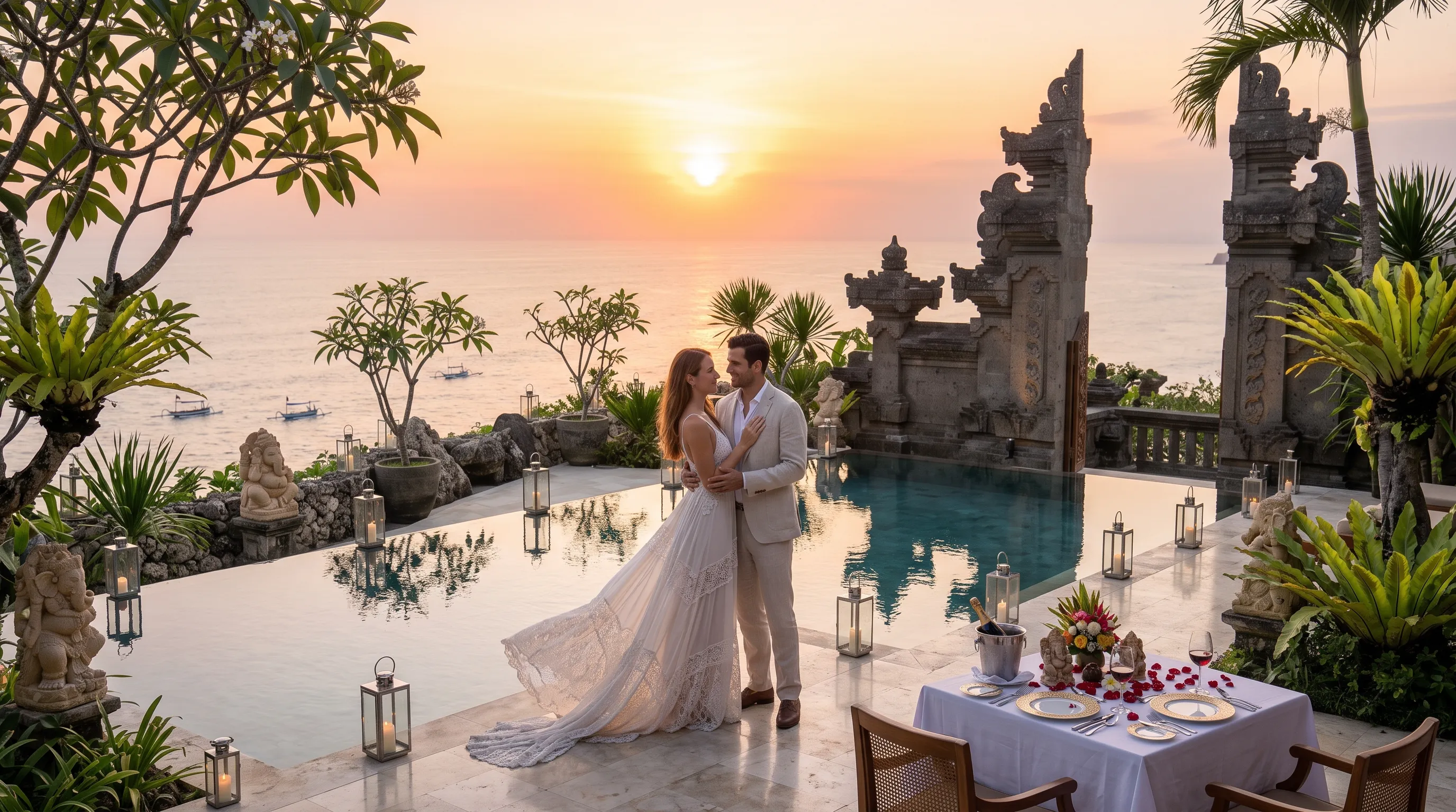 Bali Honeymoon Photoshoot at Infinity Pool with Jungle Views