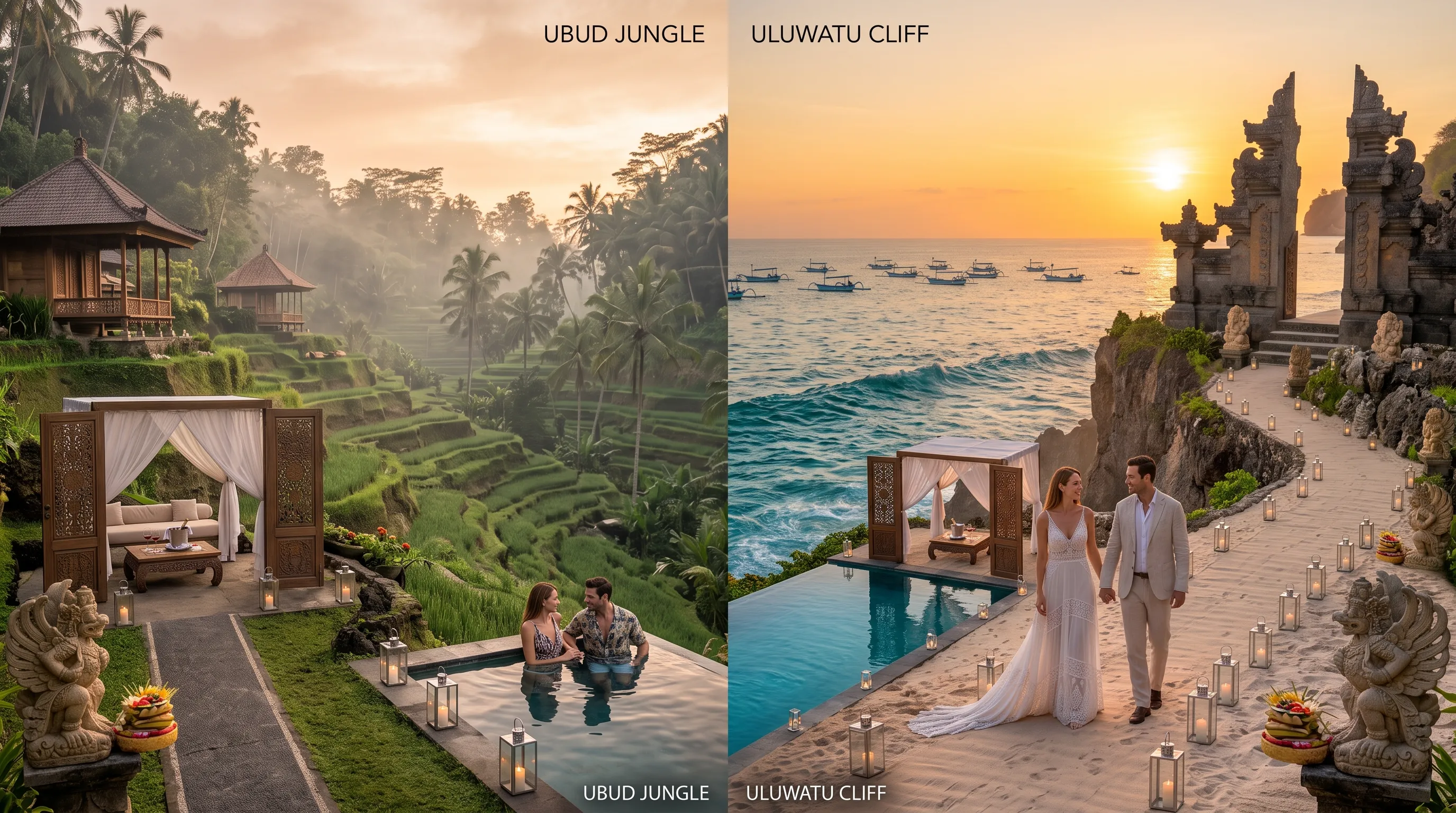 Bali Honeymoon Split View Ubud Jungle vs Uluwatu Cliffs